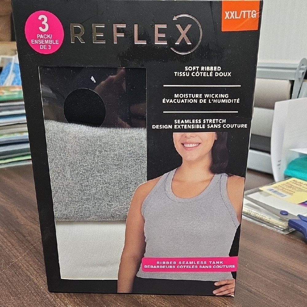 Reflex Size XXL 3 Pack of Soft Ribbed Seamless Stretch Tank Tops